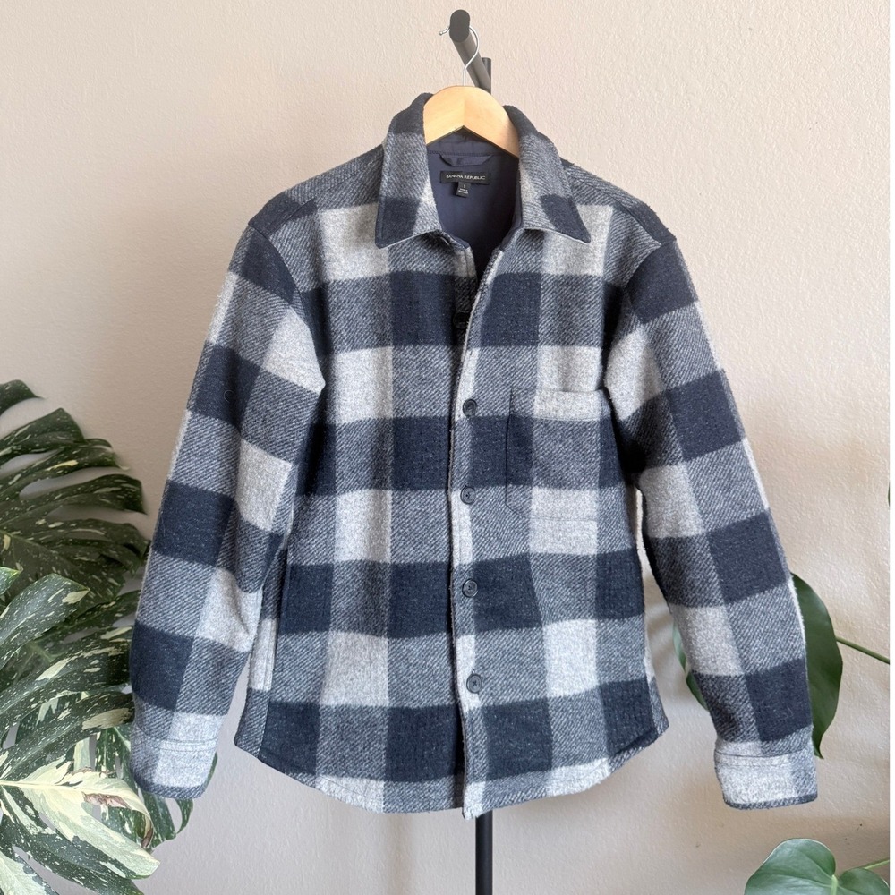 Banana Republic Blue Buffalo Plaid Quilted Lining Shirt Jacket Shacket S